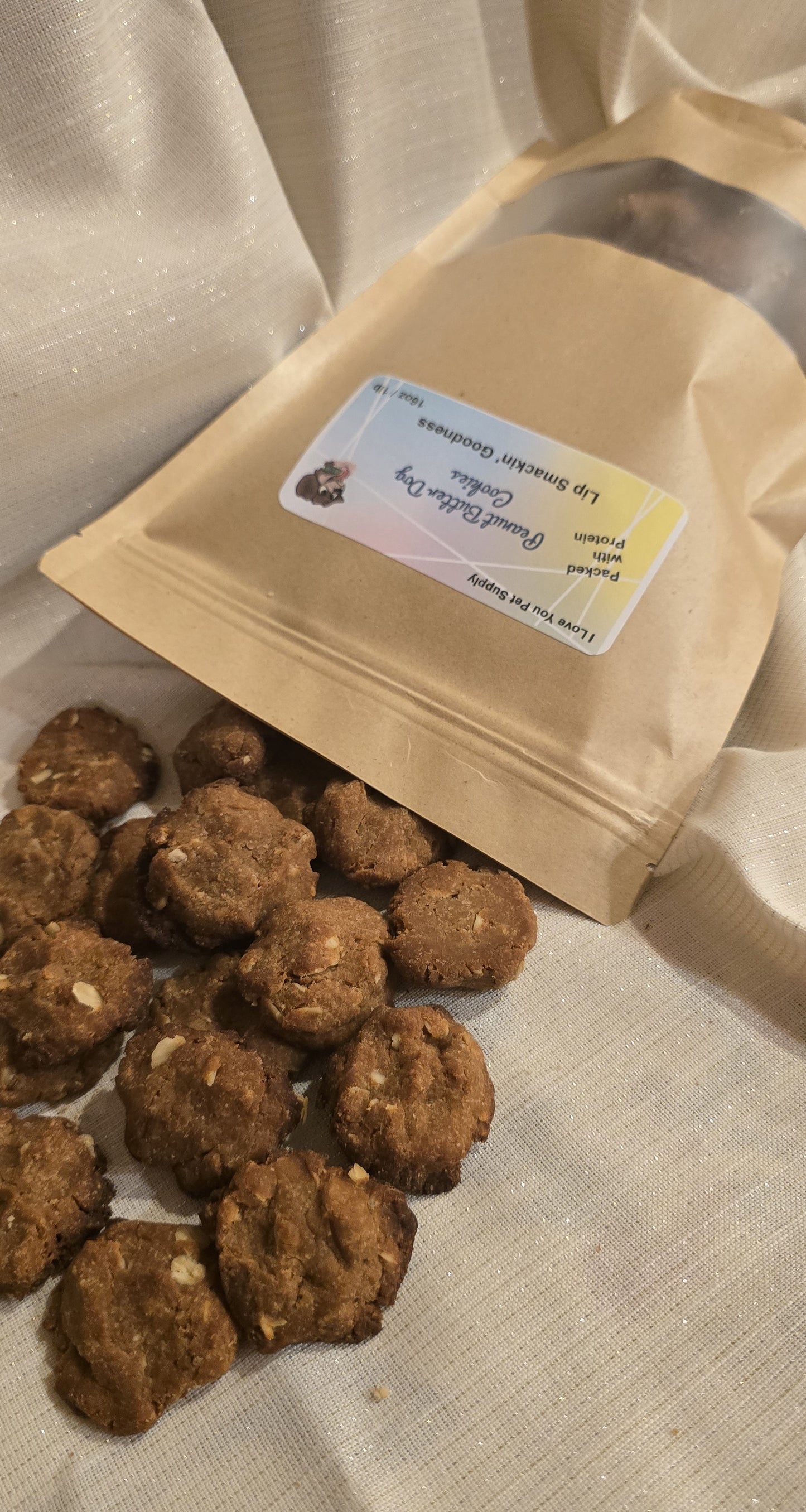 Yummy peanut butter dog cookies packed full of protein.