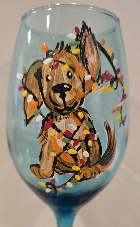 Wine Glass Christmas Puppy