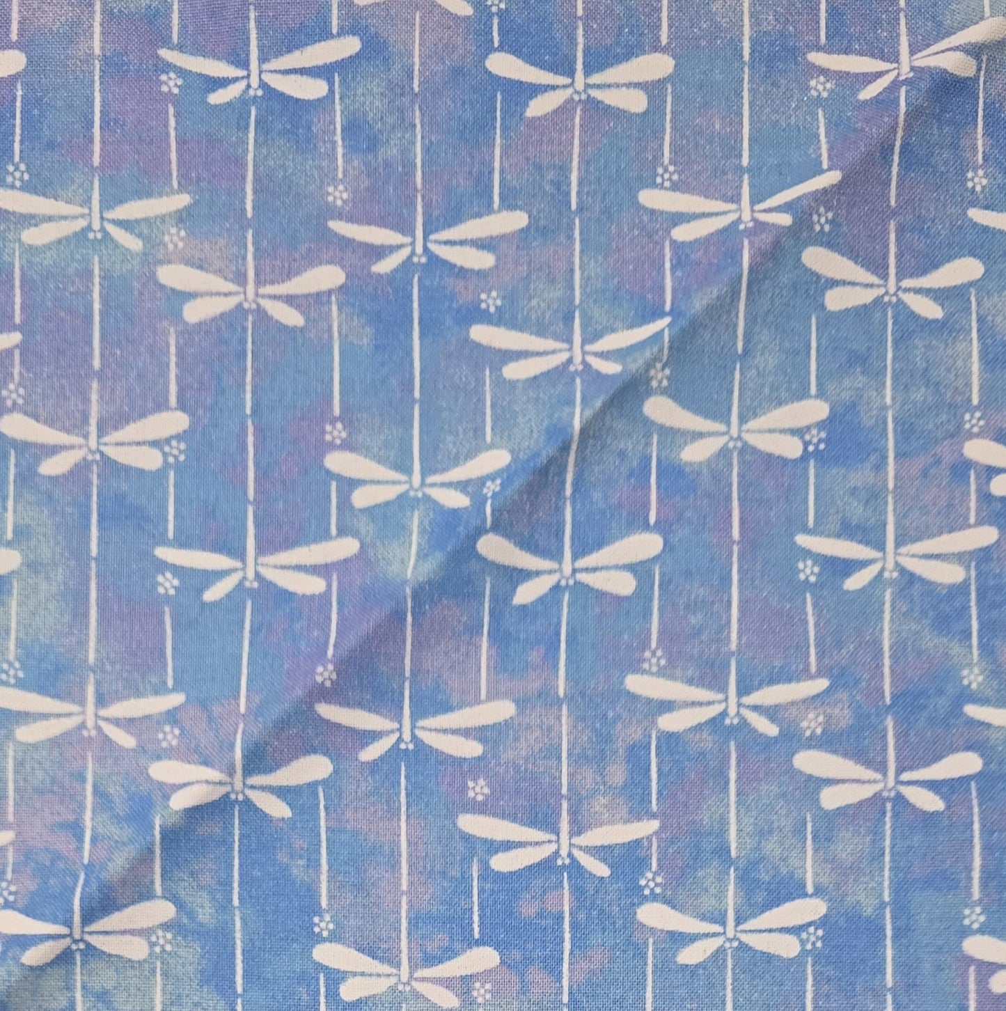 Blue dog bandana with white dragon flies.