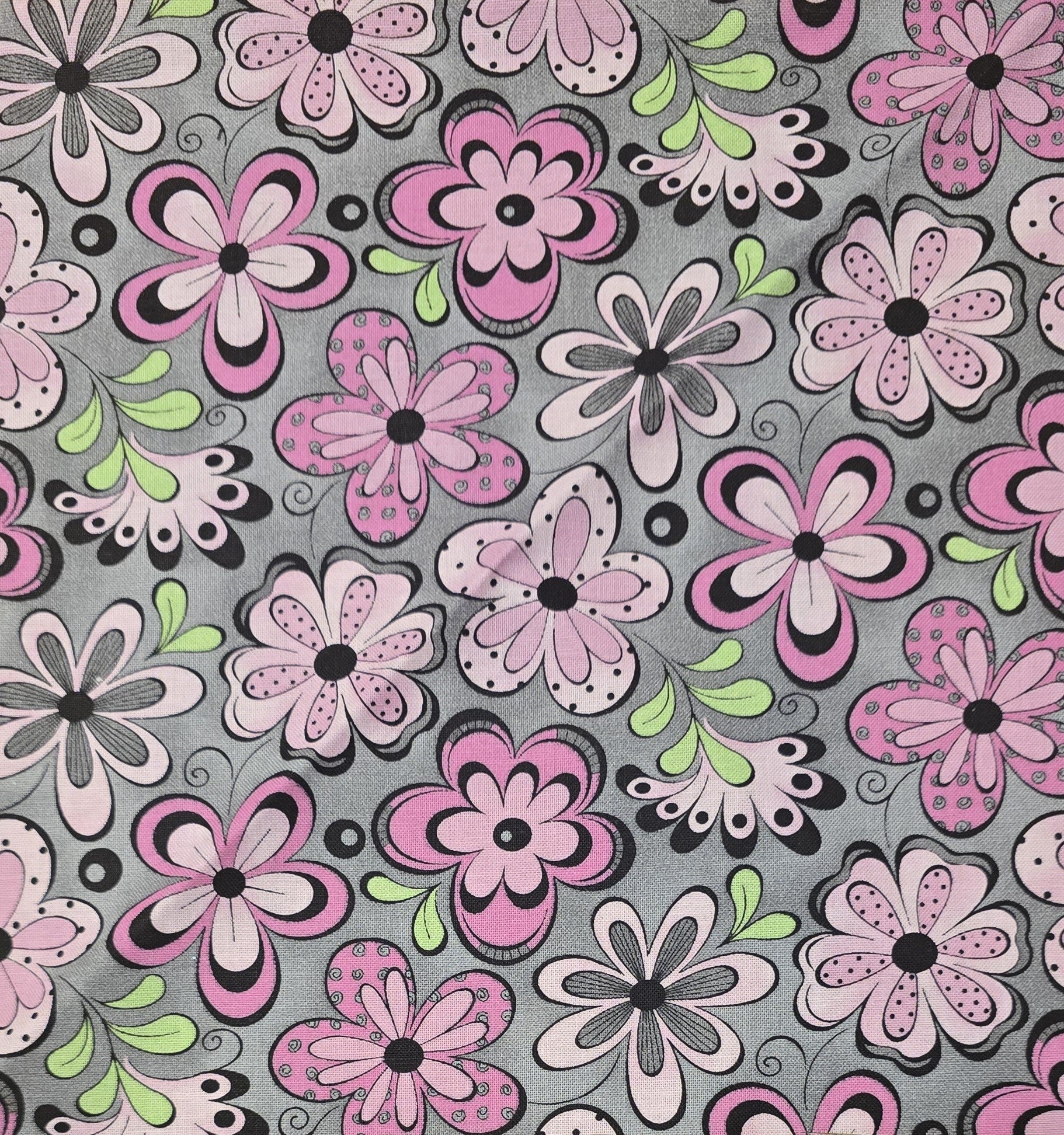 Light gray dog bandana with large pink flowers.